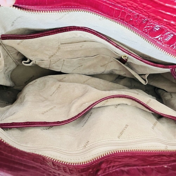 Brahmin Paris Croc Embossed Leather Shoulder Tote Bag Cherry Red Large Excellent - Picture 12 of 12